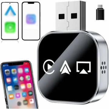 Q1AS 3-in-1 Adaptor wireless CarPlay & Android Auto cu AirPlay - Argintiu / Negru