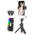 Q34 AI - Stabilizator cu cardan pentru selfie stick, cu funcție anti-vibrații și lumină de înfrumusețare RGB - Negru