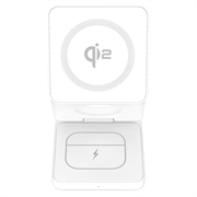 Qi2 15W 3-in-1 Suport magnetic pliabil pentru încărcător wireless - Alb