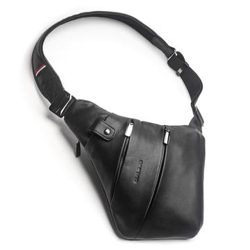 Qialino Geantă de piept din piele naturală - negru