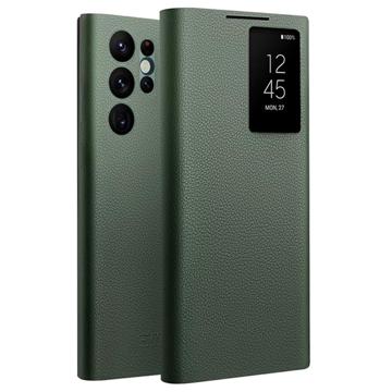 Husă Piele Flip Samsung Galaxy S22 Ultra 5G - Qialino Smart View - Verde