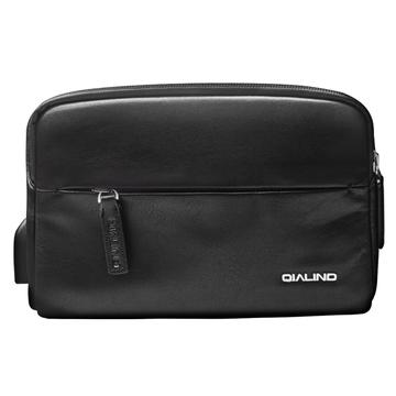 Qialino Tactical Geantă de talie din piele cu port USB - negru