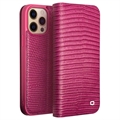 Husă Piele Portofel iPhone 14 Pro - Qialino - Crocodil - Roz Intens