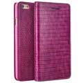 Husa din piele portofel Qialino pentru iPhone 6 / 6S - Piele de crocodil - Roz Aprins