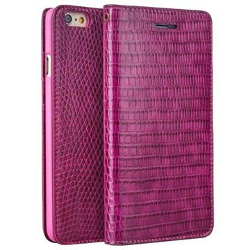 Husa din piele portofel Qialino pentru iPhone 6 / 6S - Piele de crocodil - Roz Aprins