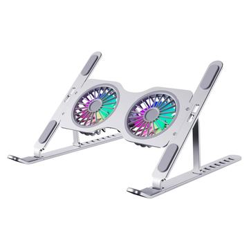 R-JUST HZ45 Răcitor pentru laptop cu ventilator dublu reglabil / Suport pentru laptop - Argint