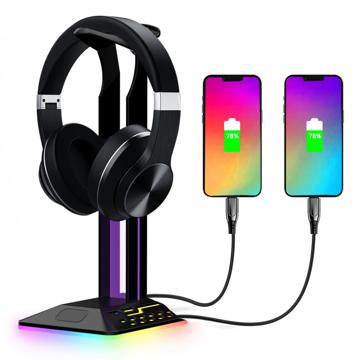 Suport pentru Căști 2-în-1 / USB-hub cu RGB RGBD8 - Negru