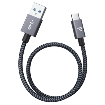 Cablu USB-C Împletit din Nailon Rampow T04 - 2m - Negru
