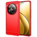 Husă TPU Brushed Realme 12 Pro/12 Pro+ - Fibră de Carbon - Roșu
