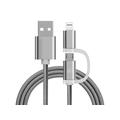 Cablu împletitură 2-in-1 Reekin - MicroUSB și Lightning - 1m - argintiu