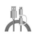Reekin 2-in-1 Braided Cable - MicroUSB & USB-C - 1m - Argintiu