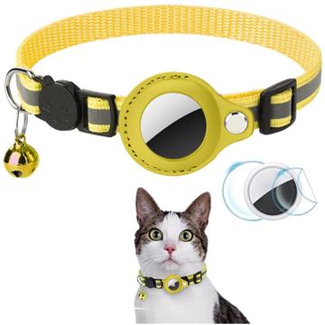 Zgardă reflectorizantă pentru animale cu suport AirTag și clopoțel - pisici și câini mici - galben