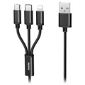 Cablu USB 3-în-1 Remax Gition - Lightning, Type-C, MicroUSB - Negru