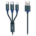 Cablu USB 3-în-1 Remax Gition - Lightning, Type-C, MicroUSB - Albastru