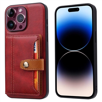 Husă cu Portofel iPhone 15 Pro - Retro Style - Roșu