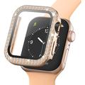 Husă cu Sticlă Temperată Rhinestone Decorative - Apple Watch 3/2/1 - 42mm - Auriu Roze