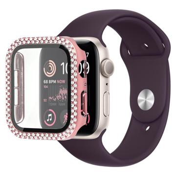 Husă cu Sticlă Temperată Rhinestone Decorative - Apple Watch SE (2022)/SE/6/5/4 - 40mm - Roz