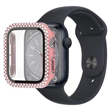 Husă cu Sticlă Temperată Rhinestone Decorative - Apple Watch Series 9/8/7 - 41mm - Roz