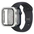 Husă cu Sticlă Temperată Rhinestone Decorative - Apple Watch Series 9/8/7 - 41mm - Argintiu
