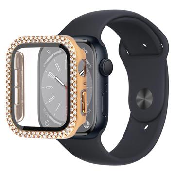 Husă cu Sticlă Temperată Rhinestone Decorative - Apple Watch Series 9/8/7 - 45mm - Auriu