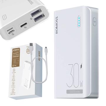 Romoss Sense 4S Pro 10000mAh/30W Power Bank - 2xUSB-A, USB-C - Alb