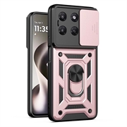 Husă Hibridă Motorola Moto G37/G37 Power/G47 cu Inel Rotativ cu Ecran pentru Cameră - Auriu Roze