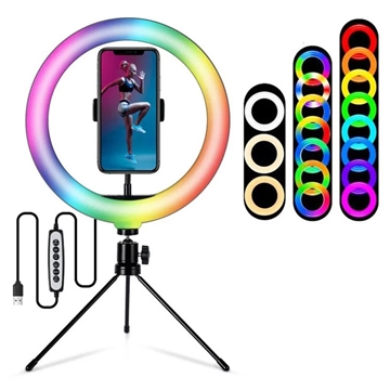 S26-RGB 10" RGB LED LED Ring Light Selfie Photography Fill Light cu suport pentru telefon și trepied