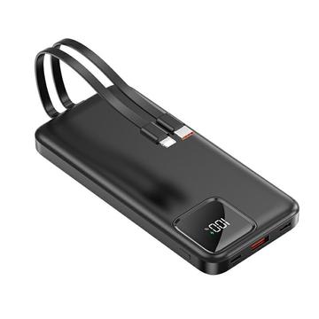 S38N Slim Power Bank 10000mAh cu cabluri USB-C și Lightning - 22.5W - Negru