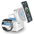 Încărcător MagSafe 3-în-1 S6 cu iluminare RGB - pentru iPhone, Apple Watch, AirPods - alb