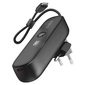 SBS 2-in-1 Hybrid Power Bank și încărcător de perete cu cablu USB-C încorporat - 5000mAh - Negru