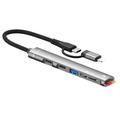 SVT02 Pentru iPhone + adaptor Hub Type-C la 2 porturi Type-C + USB + 2 sloturi pentru cititor de carduri - argintiu