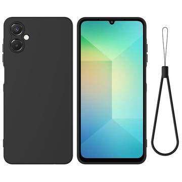 Husă din silicon lichid Samsung Galaxy A06 5G cu curea de mana - negru