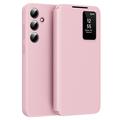 Husă Flip Samsung Galaxy A16 Smart Clear View cu slot pentru card - Roz