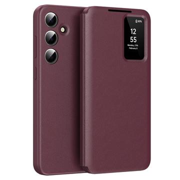 Samsung Galaxy A16 Smart Clear View Husă Flip cu slot pentru card - Roșu vin