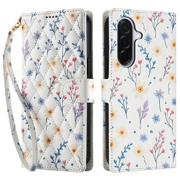 Samsung Galaxy A17/A26 Husă portofel cu motive florale rombice - Flori colorate