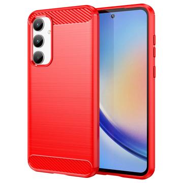 Husă TPU Brushed Samsung Galaxy A35 - Fibră de Carbon - Roșu