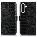 Husă Piele Portofel cu RFID Samsung Galaxy A36 - Crocodile - Negru