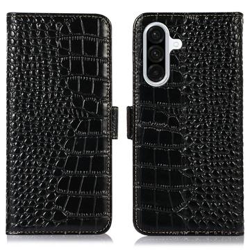 Husă Piele Portofel cu RFID Samsung Galaxy A36 - Crocodile - Negru