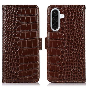 Husă Piele Portofel cu RFID Samsung Galaxy A36 - Crocodile - Maro