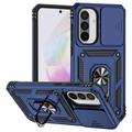 Husă Hibridă Samsung Galaxy A36 cu Inel Rotativ cu Ecran pentru Cameră - Albastru