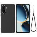 Husă din silicon lichid Samsung Galaxy A37 cu curea de mana - negru