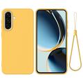 Husă din silicon lichid Samsung Galaxy A37 cu curea de mana - Galben