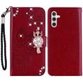 Samsung Galaxy A55 Owl Owl Rhinestone Wallet Case - Roșu