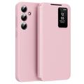 Husă Flip Samsung Galaxy A55 Smart Clear View cu slot pentru card - Roz