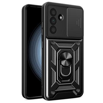 Husă Hibridă Samsung Galaxy A56 cu Inel Rotativ cu Ecran pentru Cameră - Negru