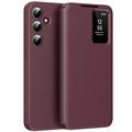 Samsung Galaxy A56 Smart Clear View Husă Flip cu slot pentru card - Roșu vin