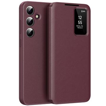 Samsung Galaxy A56 Smart Clear View Husă Flip cu slot pentru card - Roșu vin