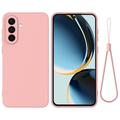 Husă din silicon lichid Samsung Galaxy A57 cu curea de mana - Roz