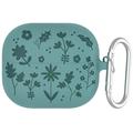 Samsung Galaxy Buds3/Buds3 Pro Carcasă din silicon lichid cu model floral și carabină - verde închis