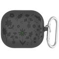Samsung Galaxy Buds3/Buds3 Pro Carcasă din silicon lichid cu model floral și carabină - gri închis